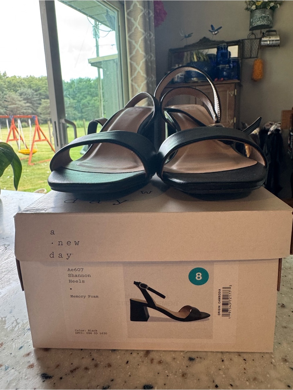 NEW A New Day Shannon Black Block Heel Sandals Size 8 Memory Foam